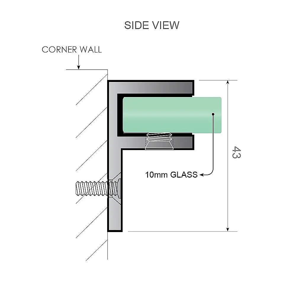 100cm Wall to Wall Frameless Shower Screen with Black Brackets and SS Hinges, Square Knob Handle