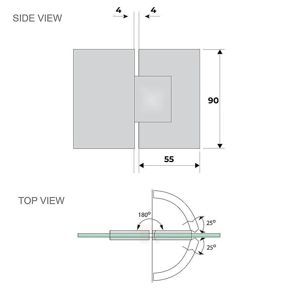 100cm Wall to Wall Frameless Shower Screen with Black Channel and SS Hinges , Square Knob Handle