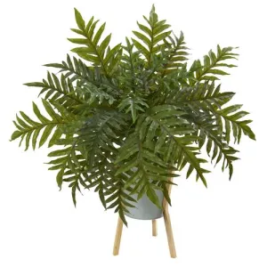 26" Hares Foot Fern Artificial Plant in Green Planter with Stand (Real Touch)