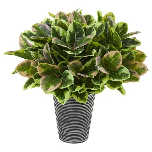 27" Rubber Leaf Artificial Plant in Tin Planter (Real Touch)