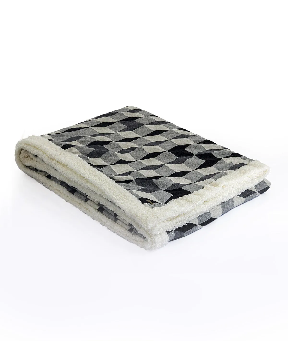 3d Cube - Cotton Knitted with Sherpa Back Single Bed blanket