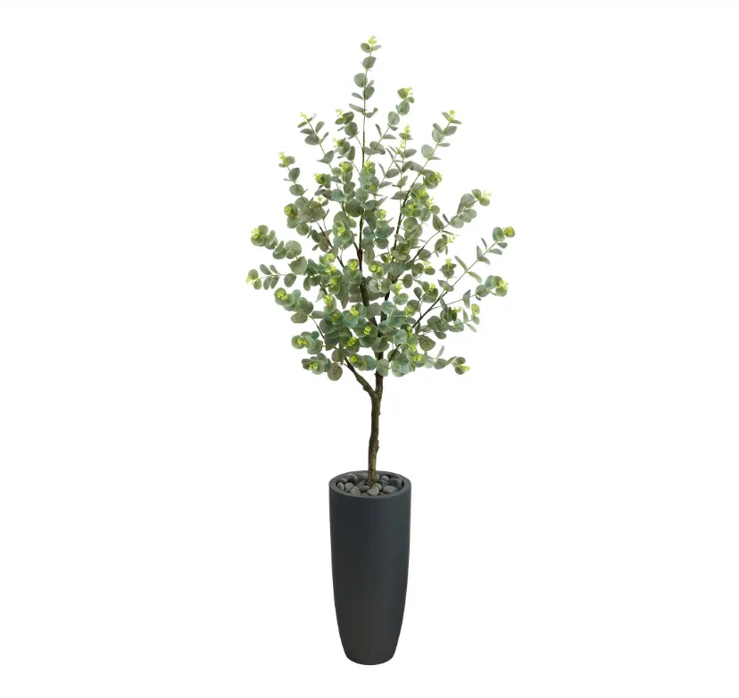 5' Artificial Eucalyptus Tree in Gray Planter - Low Maintenance, Life-Like & Vibrant Silk Trees For Busy People.