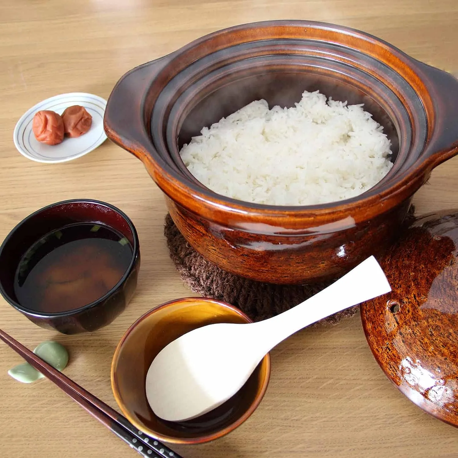 AIKA NAGATANIEN KAMADO SAN 3-Rice Cup Donabe Rice Cooker Clay Pot Stylish AME