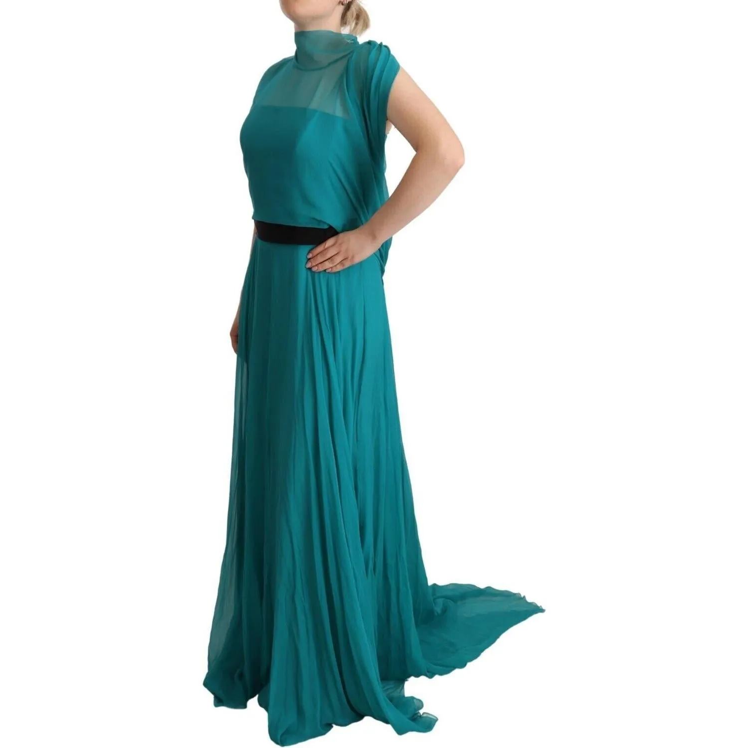 Alberta Ferretti Elegant Silk A-Line Long Dress in Blue