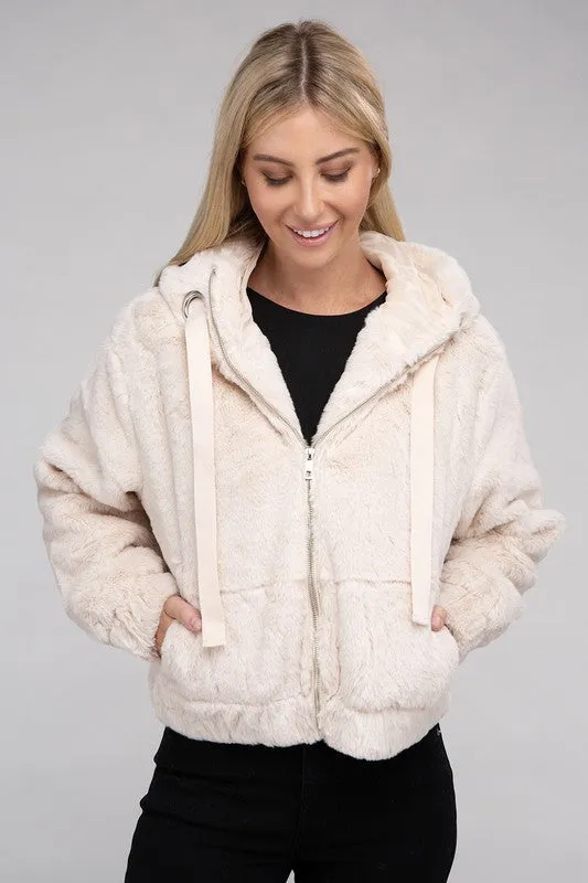 Ambiance Apparel Fluffy Zip-Up Teddy Hoodie