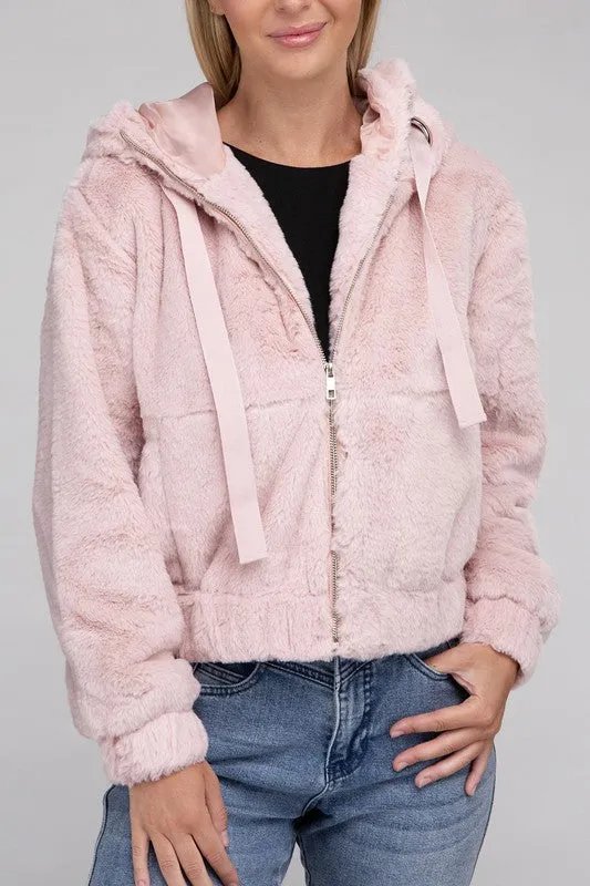 Ambiance Apparel Fluffy Zip-Up Teddy Hoodie