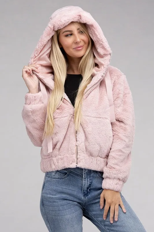 Ambiance Apparel Fluffy Zip-Up Teddy Hoodie