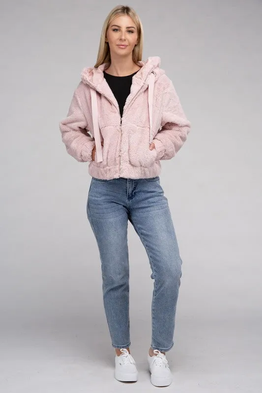 Ambiance Apparel Fluffy Zip-Up Teddy Hoodie