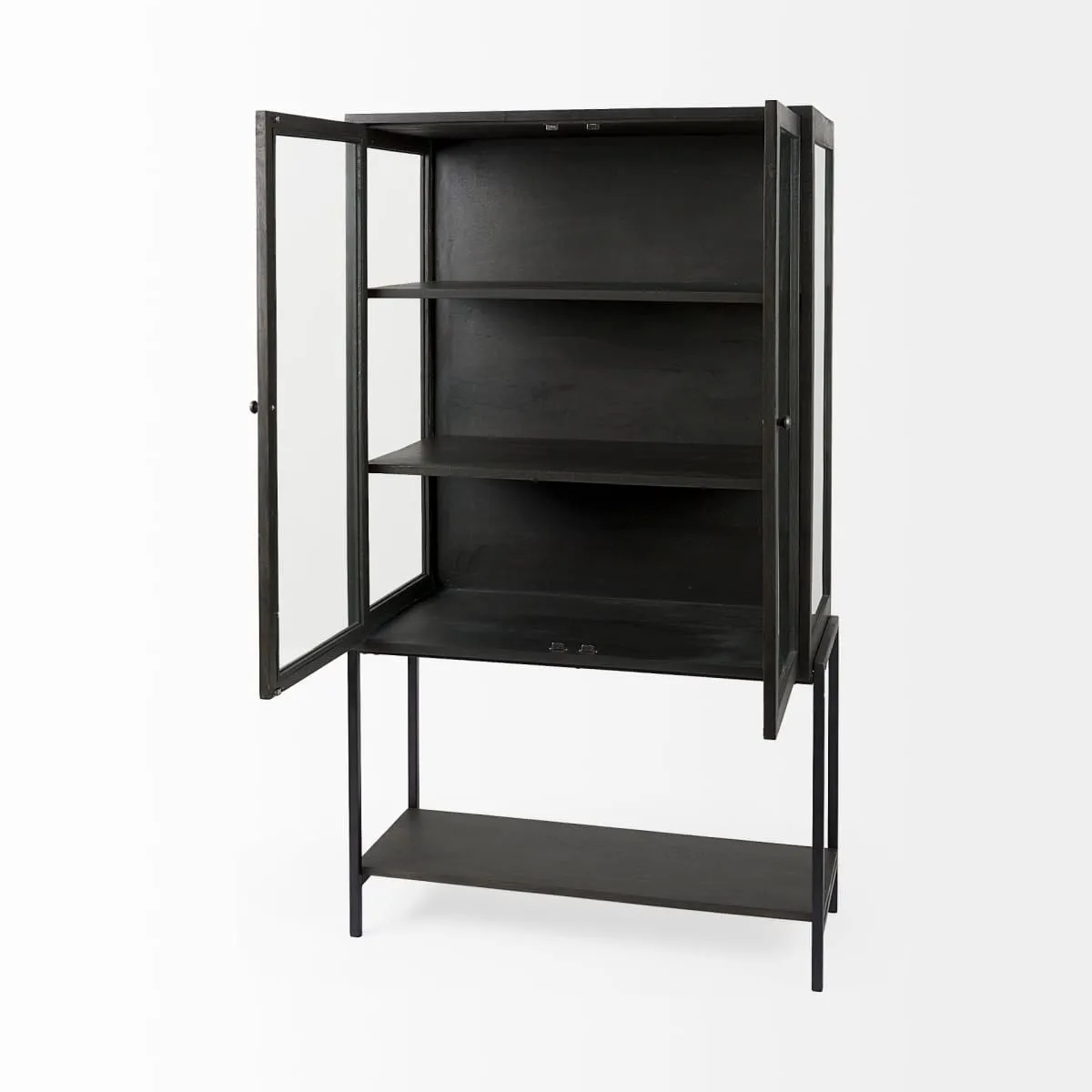 Arelius Cabinet Dark Brown Wood | Black Metal