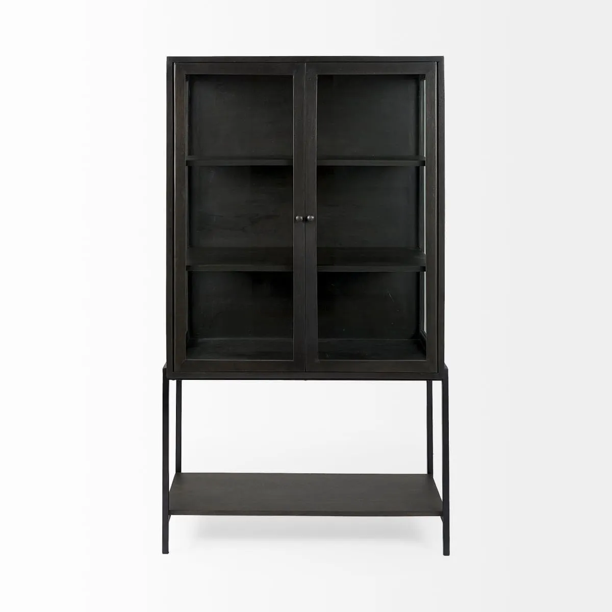 Arelius Cabinet Dark Brown Wood | Black Metal