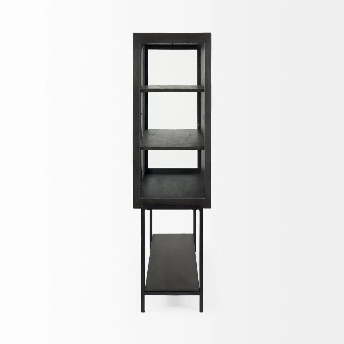 Arelius Cabinet Dark Brown Wood | Black Metal