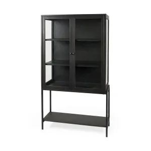 Arelius Cabinet Dark Brown Wood | Black Metal