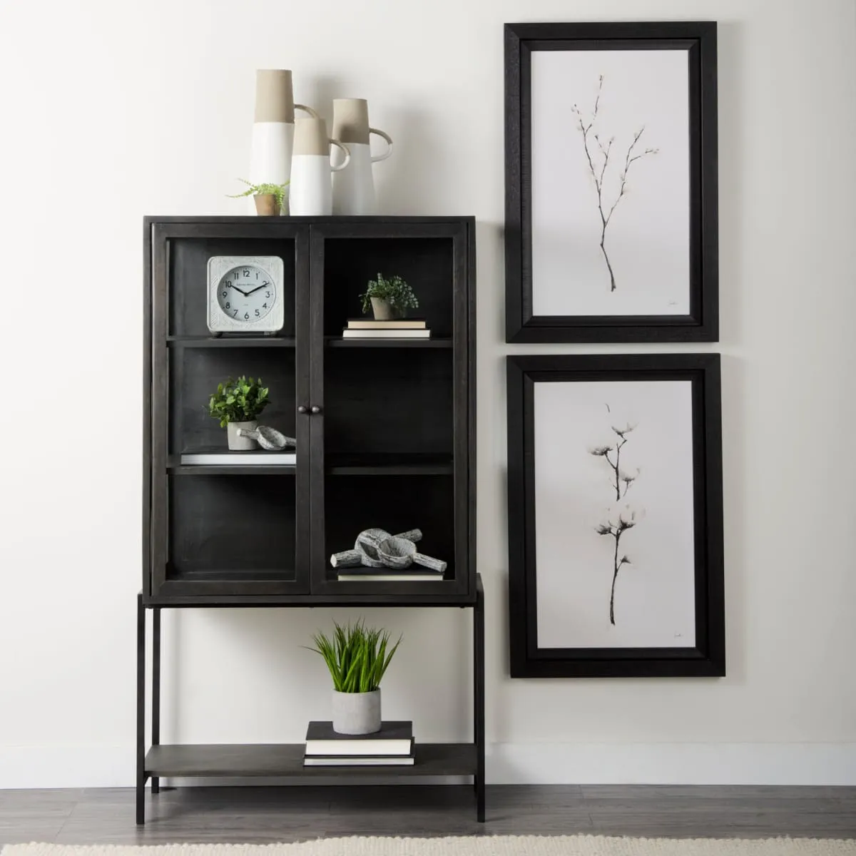 Arelius Cabinet Dark Brown Wood | Black Metal