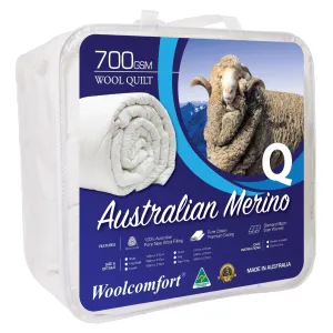 Australian Made Merino Wool Quilt 700GSM 210x210cm Queen Size