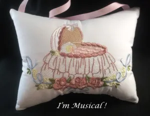 Baby Bassinet Music Box Pillow -- Personalized Embroidered MUSICAL Keepsake