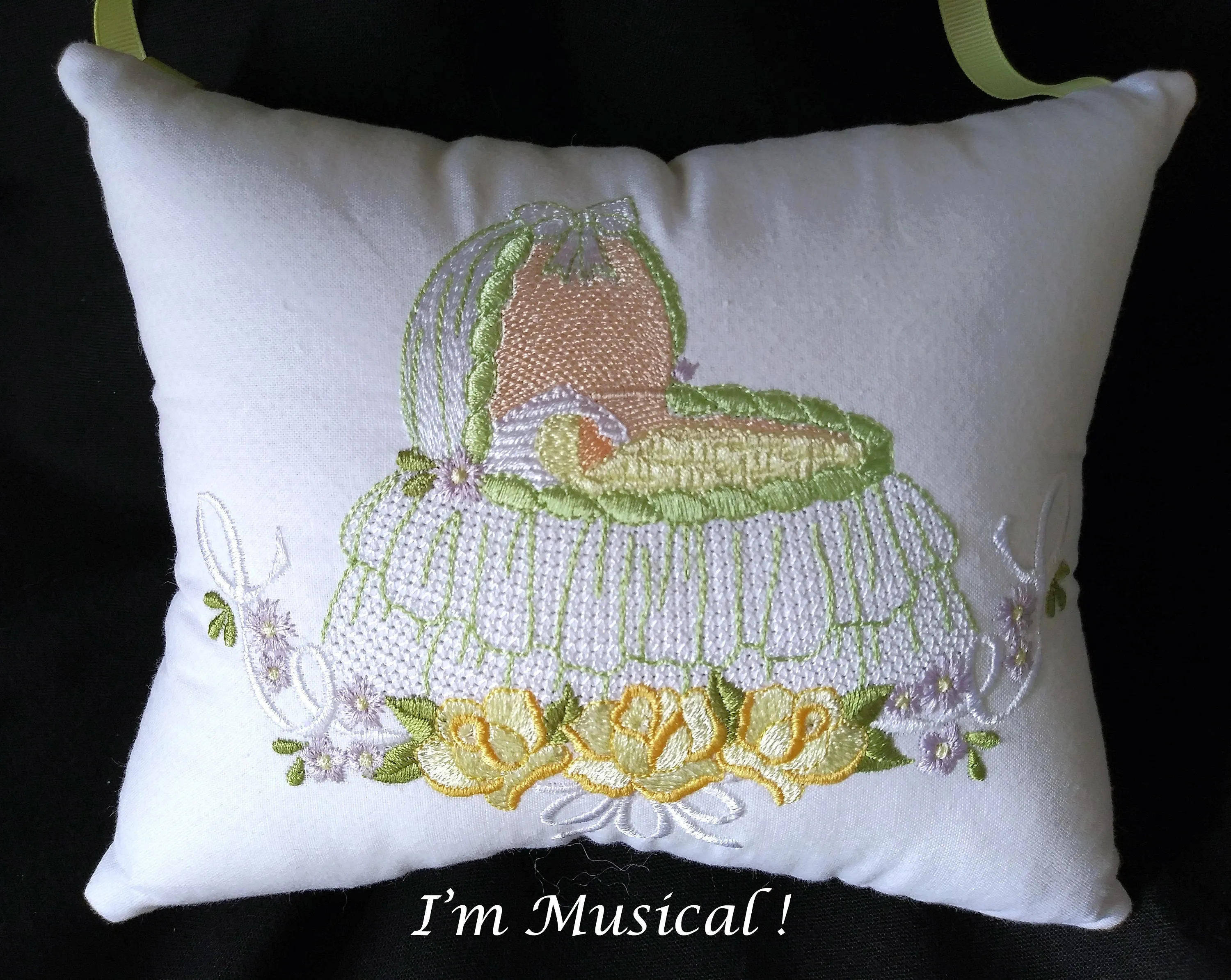 Baby Bassinet Music Box Pillow -- Personalized Embroidered MUSICAL Keepsake