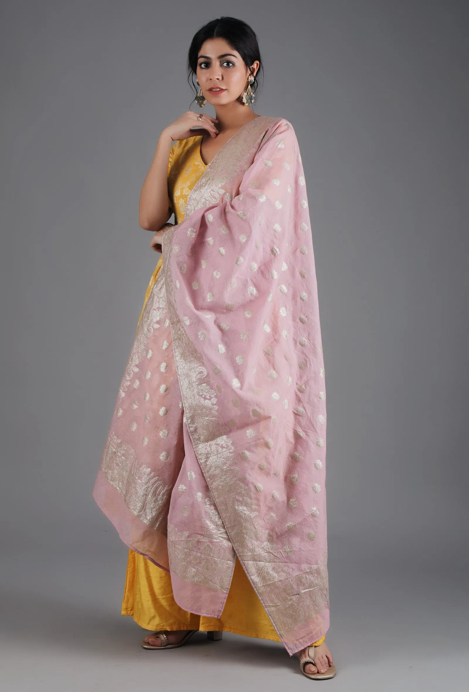 Baby Pink Jacquard Dupatta