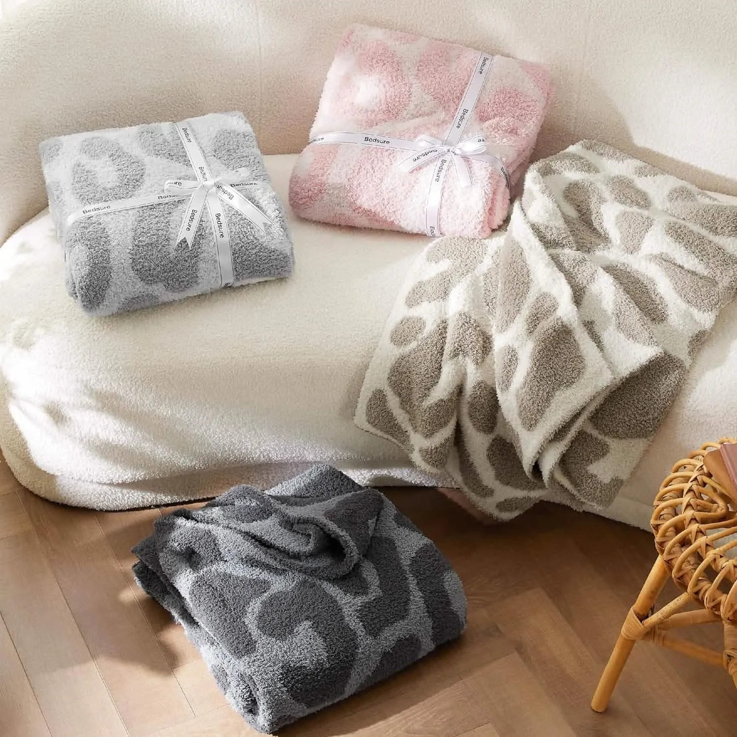 Bedsure Fluffy Fuzzy Plush Knit Throw Blanket