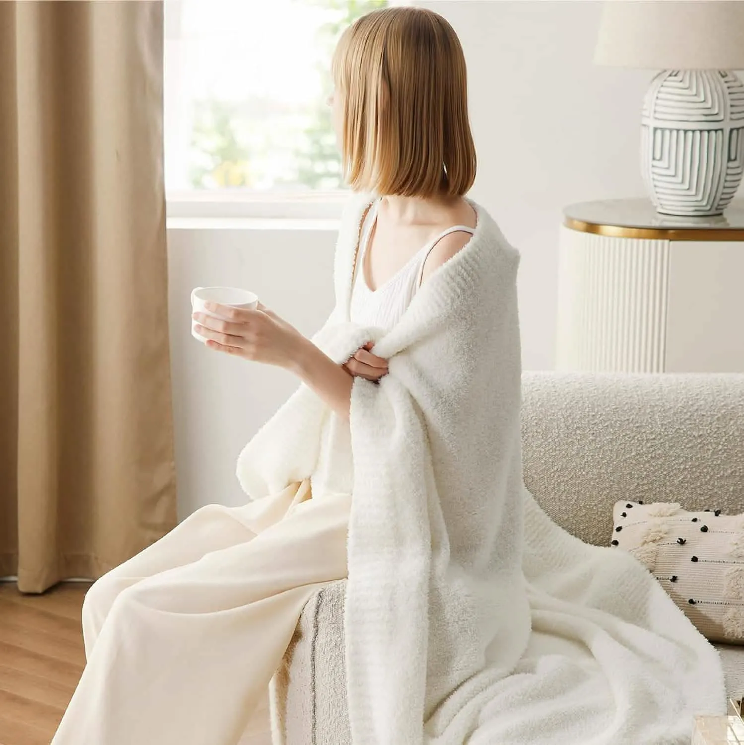 Bedsure Fluffy Fuzzy Plush Knit Throw Blanket