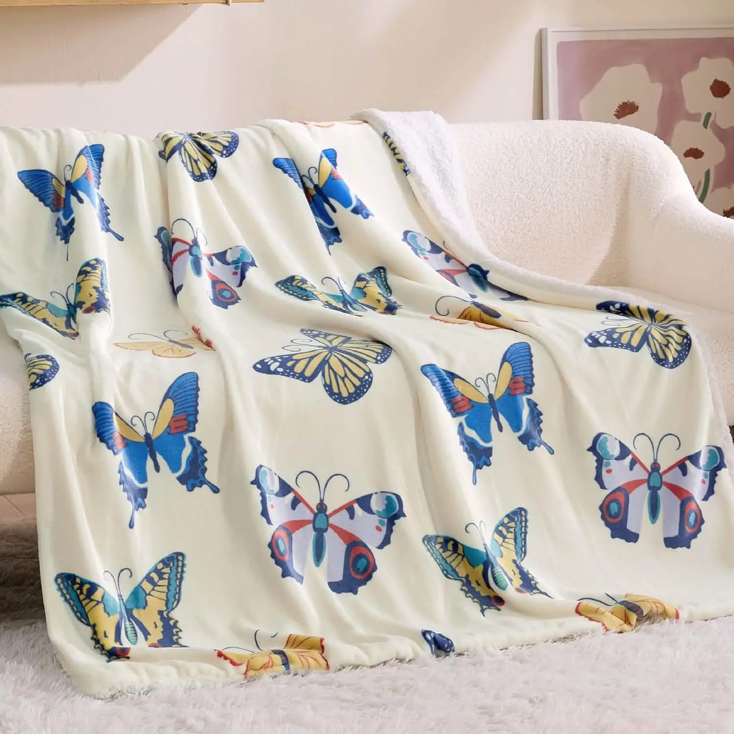 Bedsure Printed Throw Sherpa Blanket Butterfly