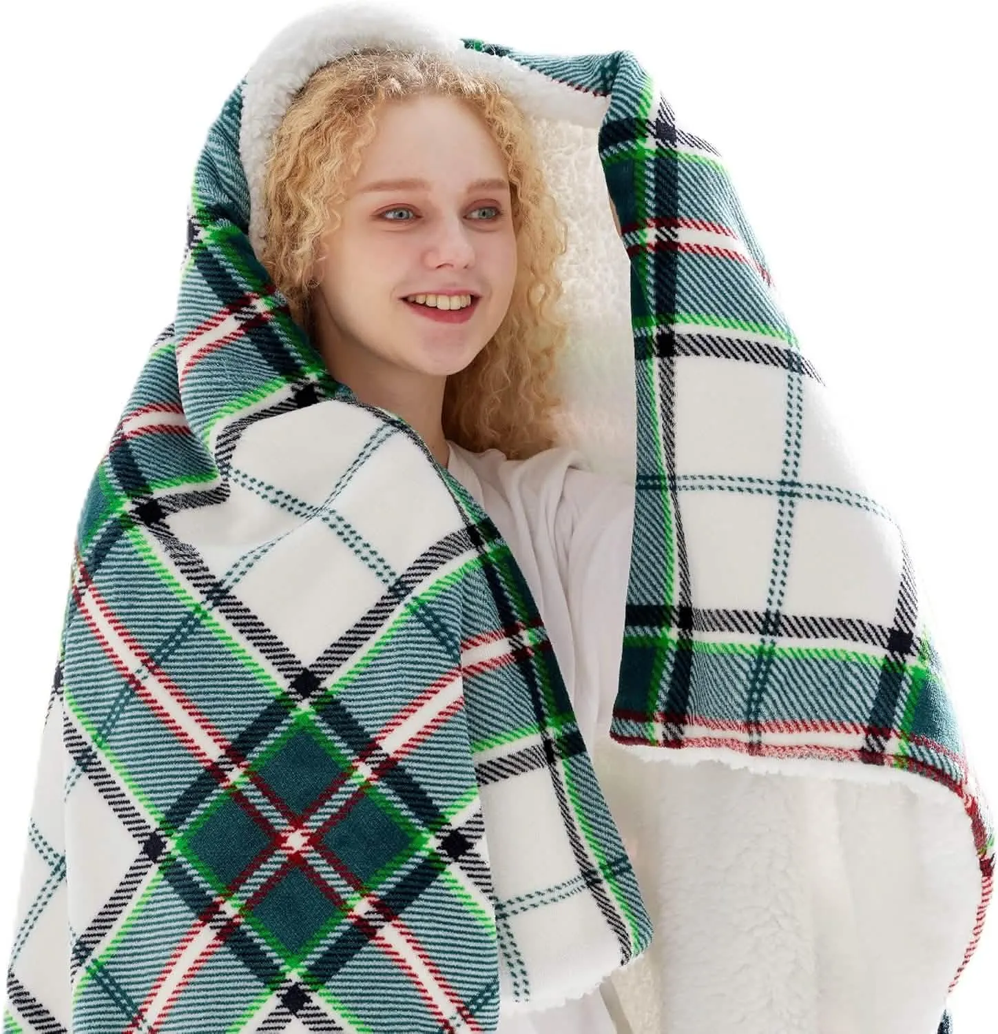 Bedsure Printed Throw Sherpa Blanket christmas Green