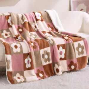 Bedsure Printed Throw Sherpa Blanket flower Checkboard