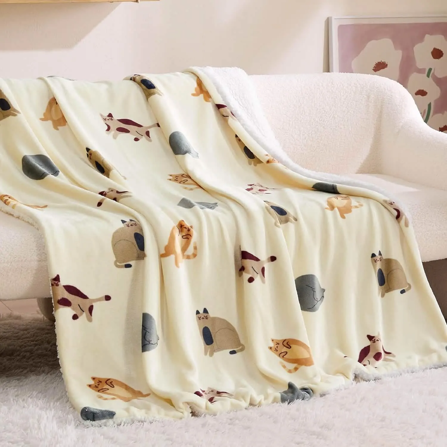 Bedsure Printed Throw Sherpa Blanket Print-cat