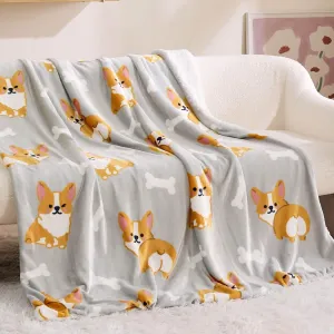 Bedsure Printed Throw Sherpa Blanket Print-corgi