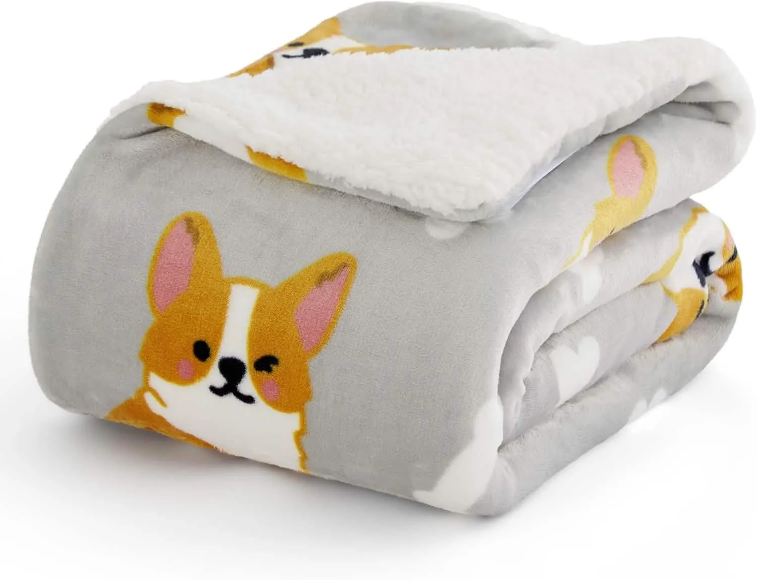 Bedsure Printed Throw Sherpa Blanket Print-corgi