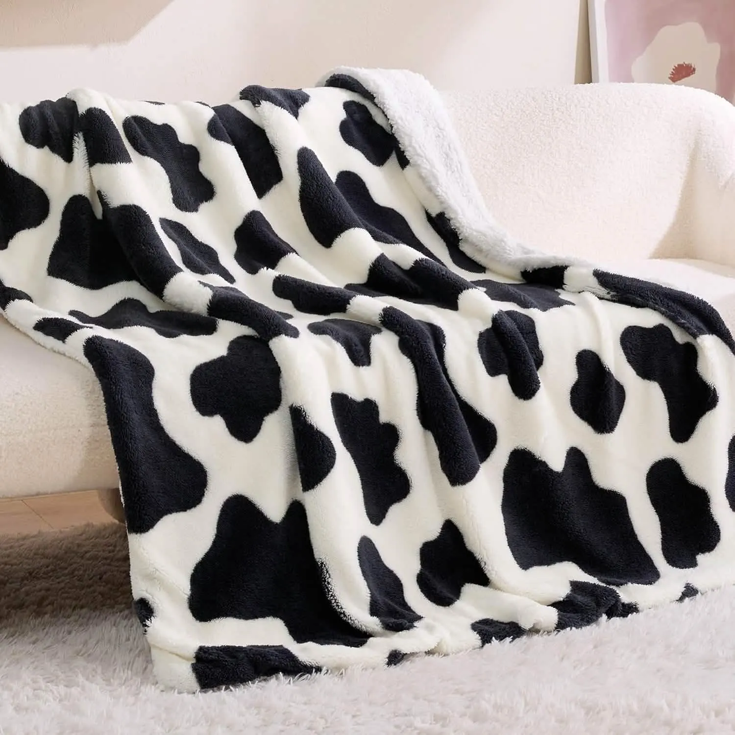 Bedsure Printed Throw Sherpa Blanket Print-cow