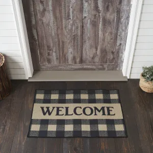 Black Check Welcome Polyester Rug Rect 24x36