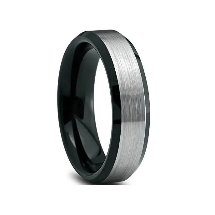 Brushed Finish Smokey Silver Tungsten Ring