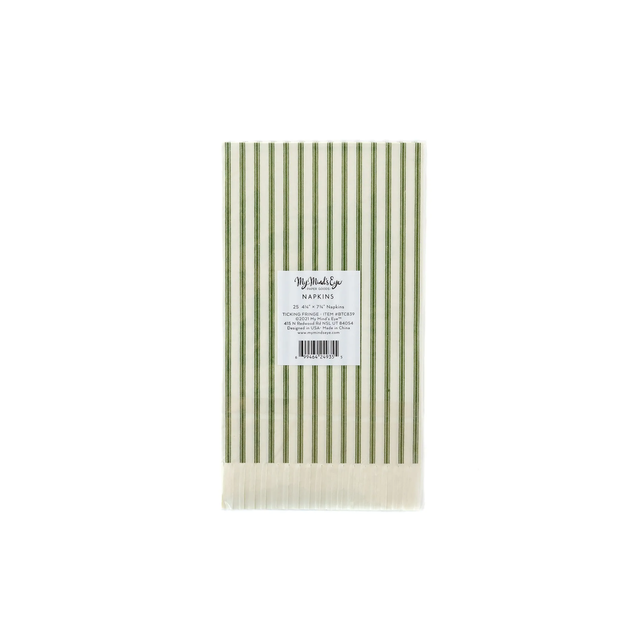 BTC839 - Green Ticking Fringed Guest Towel