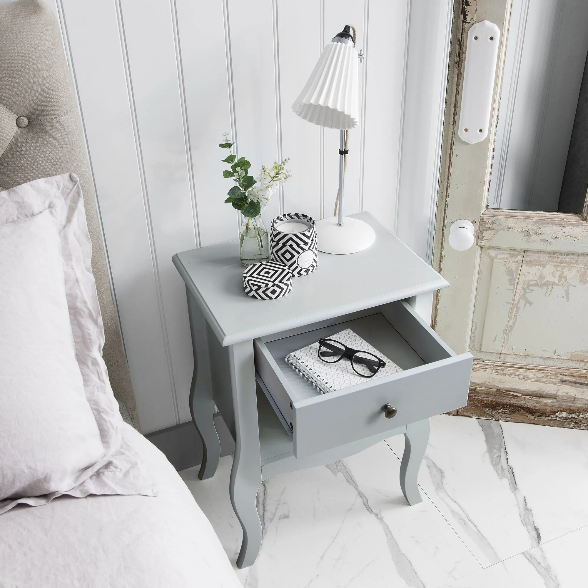 Camille Bedside Table 1 Drawer in Silk Grey