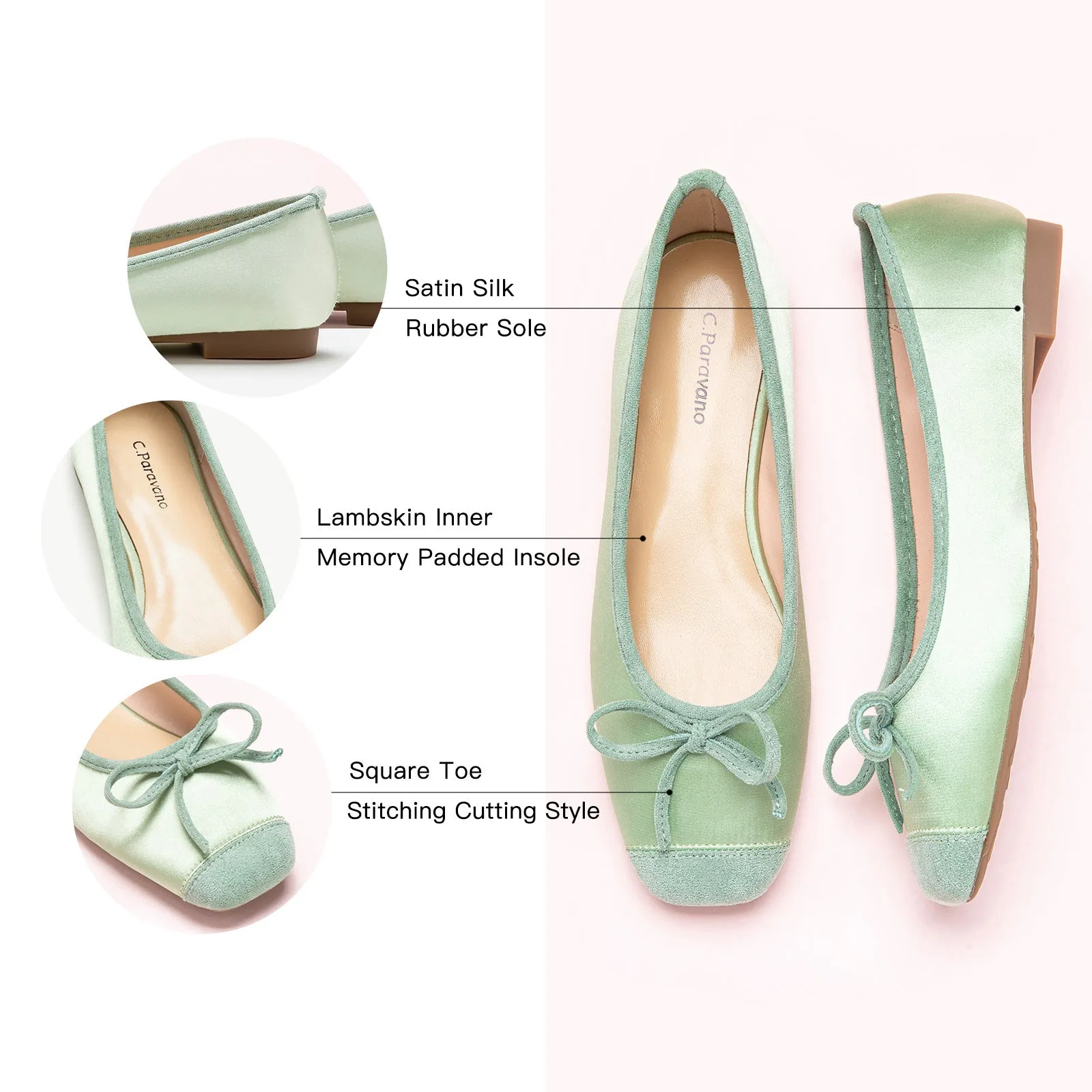 Cap-Toe Silk Ballet Flats (Elena)