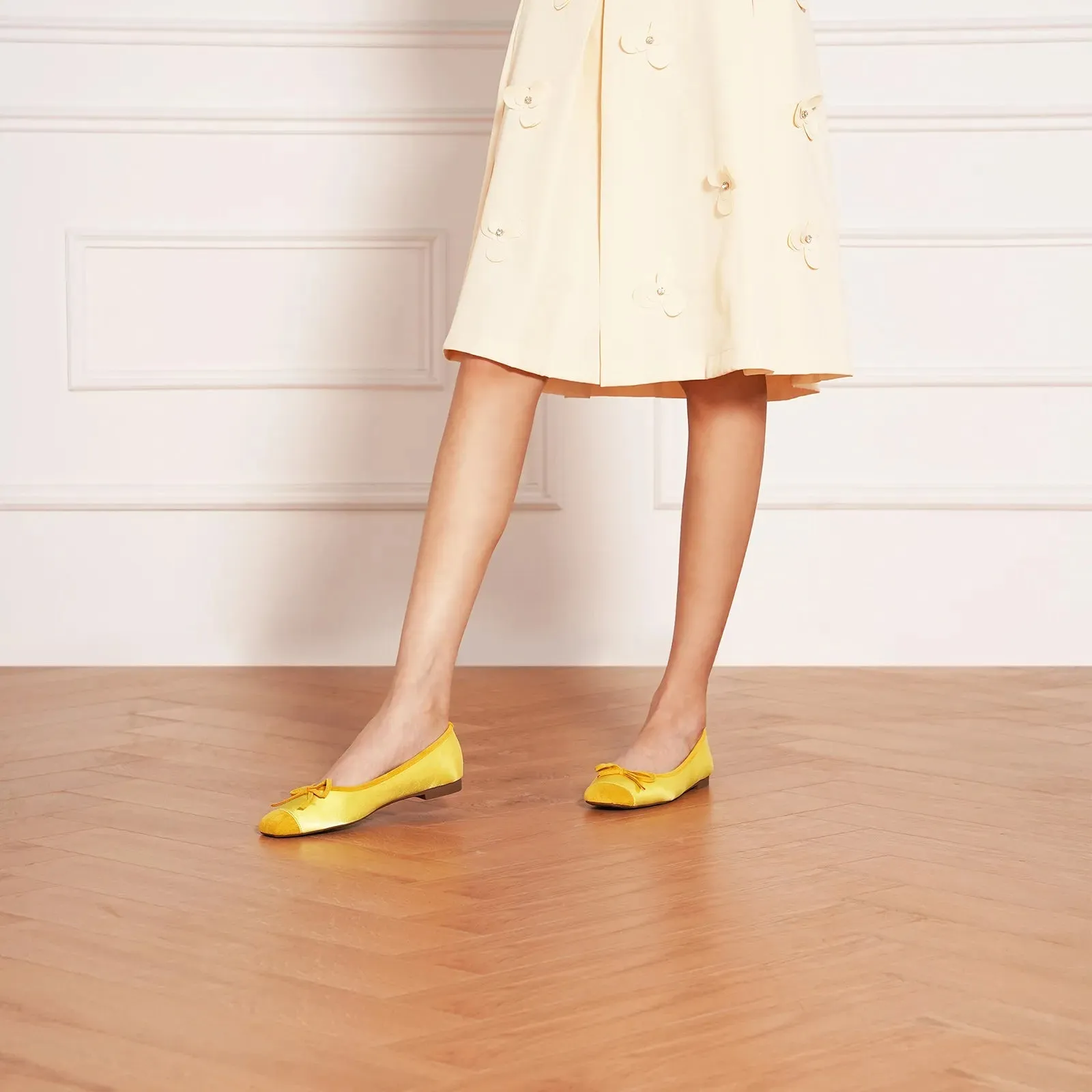 Cap-Toe Silk Ballet Flats (Elena)