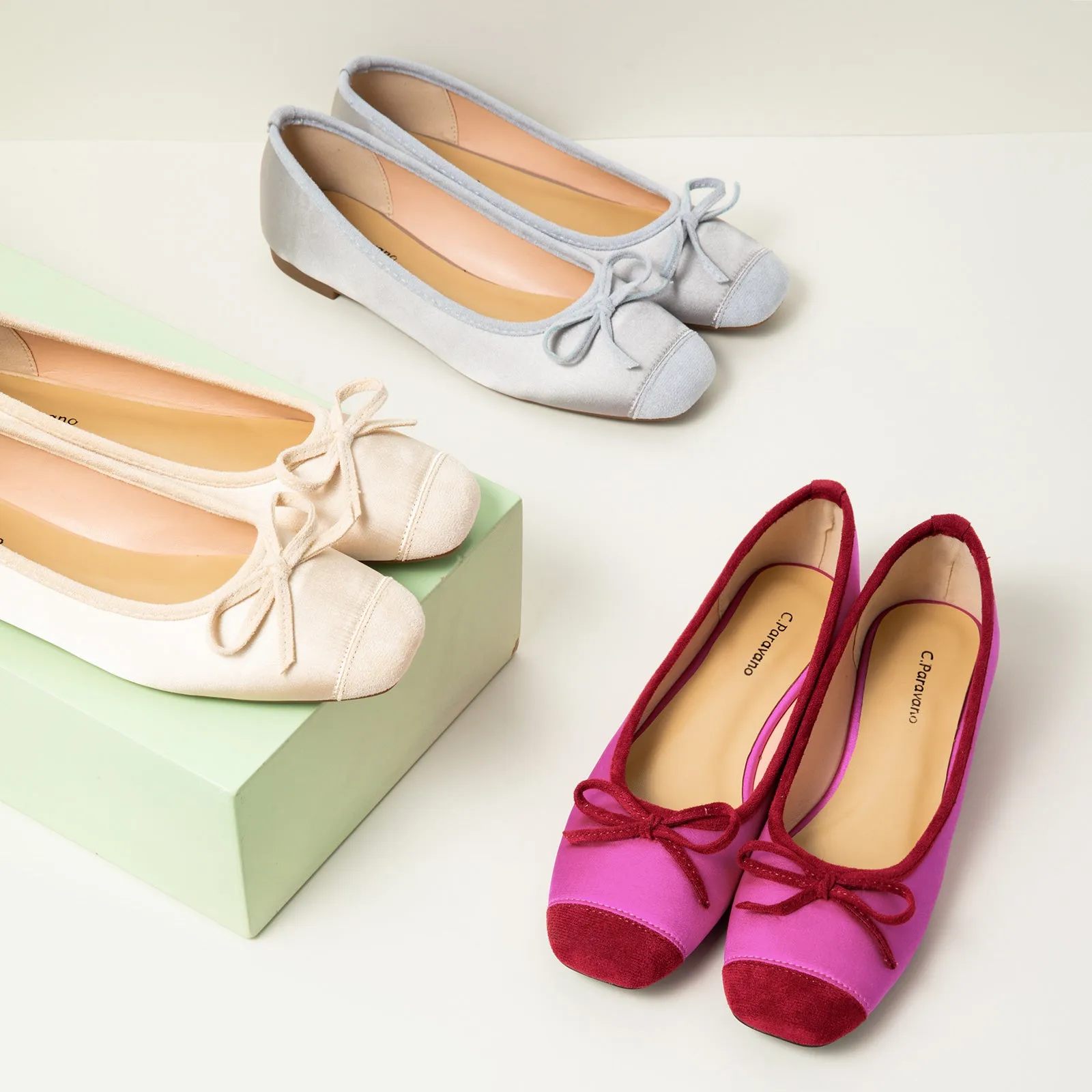 Cap-Toe Silk Ballet Flats (Elena)