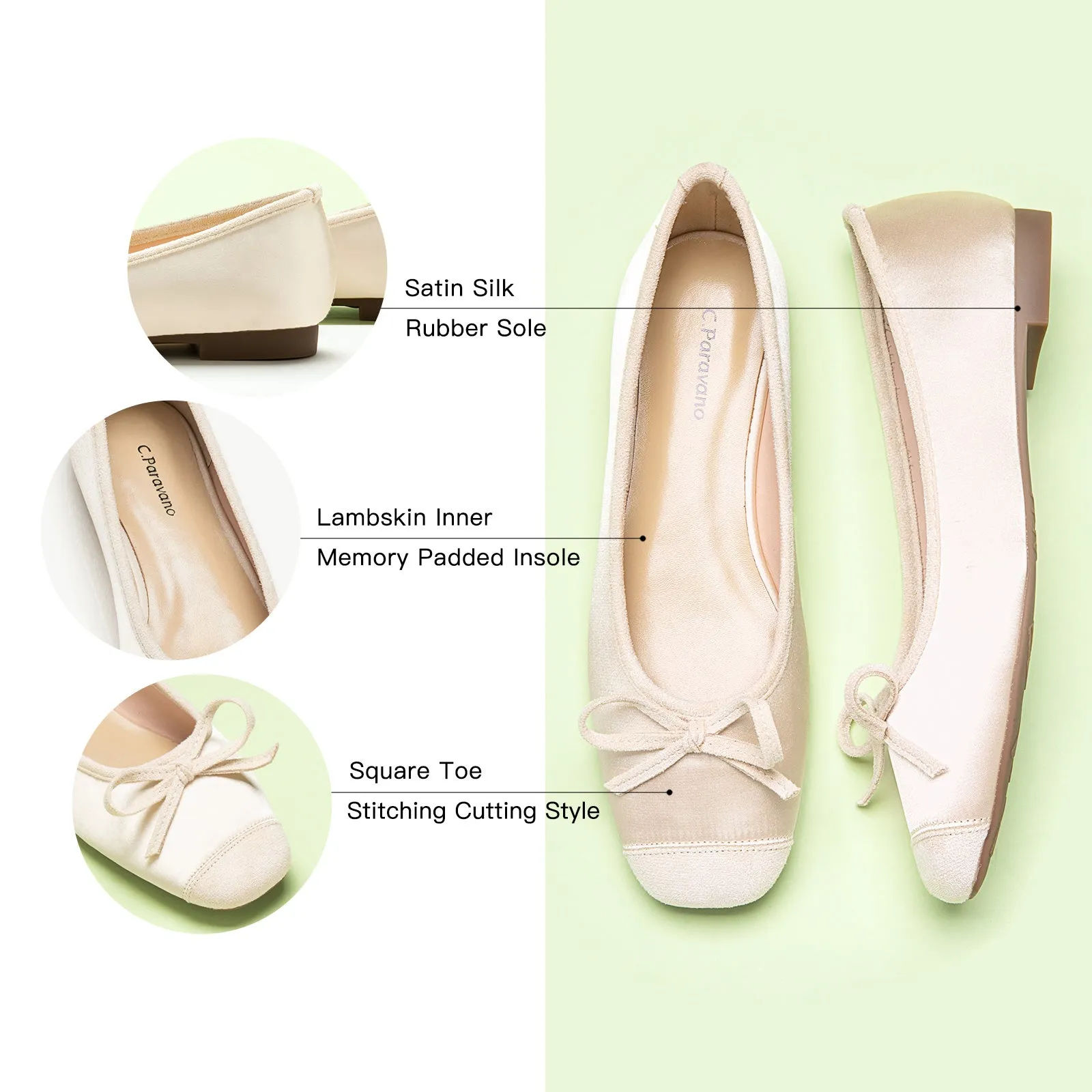 Cap-Toe Silk Ballet Flats (Elena)