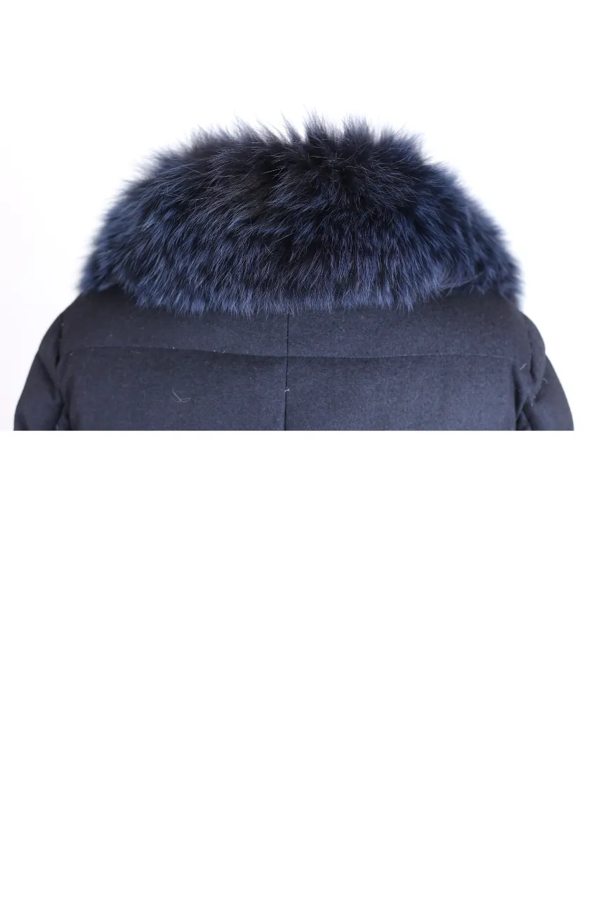 Cashmere Silk Down Coat w/ Fur Collar