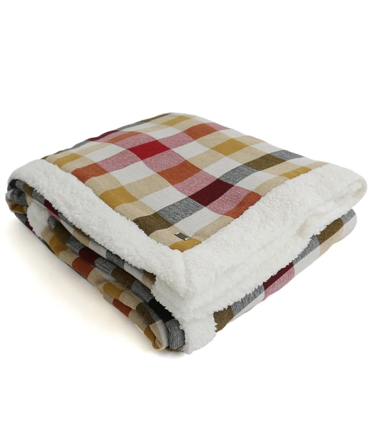 Colour Vibe - Multicolor Cotton Knitted Single Bed Blanket layered with Warm Sherpa Fabric