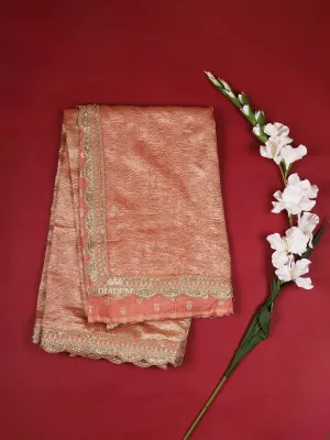 Coral Organza Saree with Plain Body and Embroidery Border