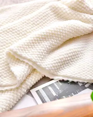 Cream Moss Stich Knitted Blanket Throw