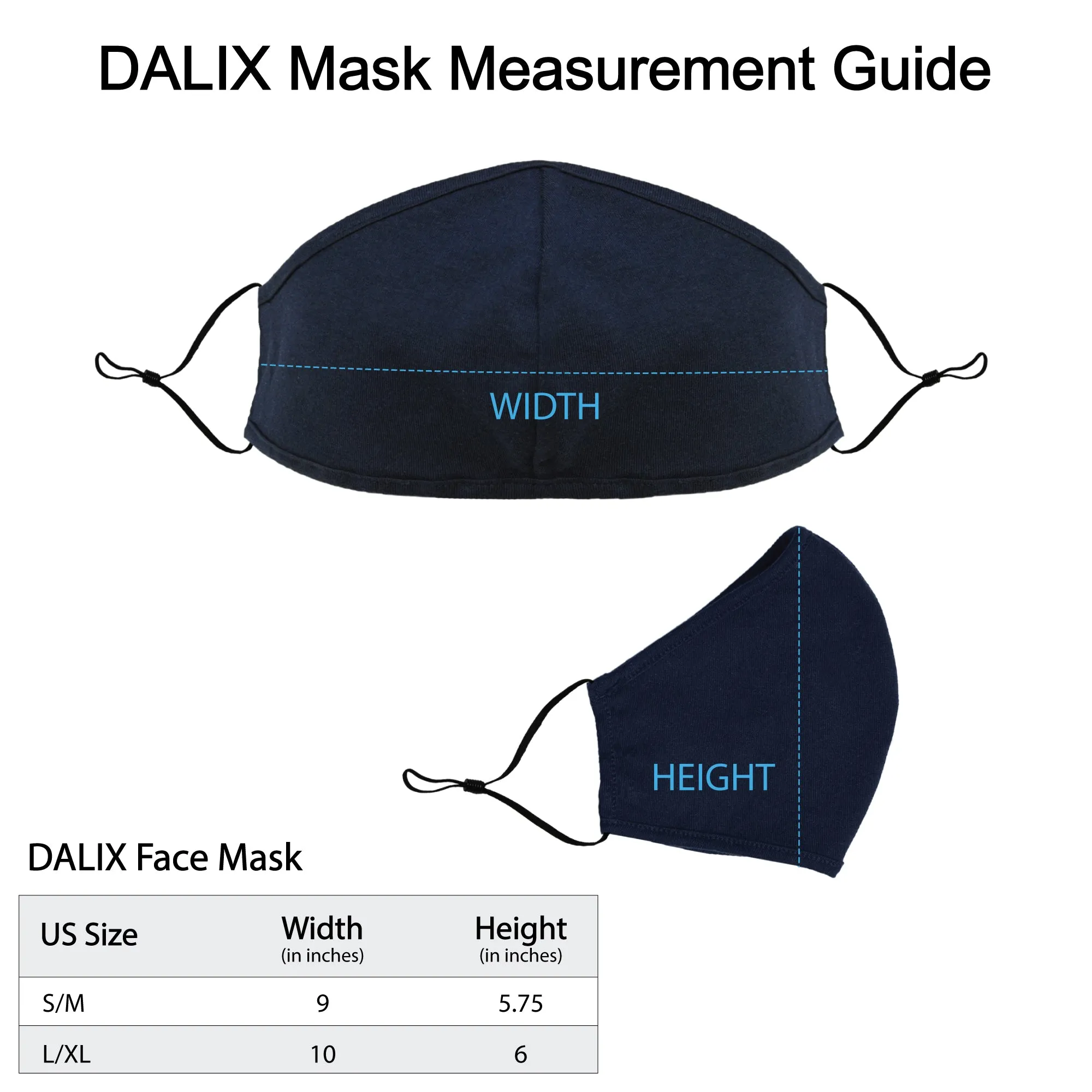 Dalix Cloth Face Mask Reuseable Washable Made in USA - S-M , L-XL Size