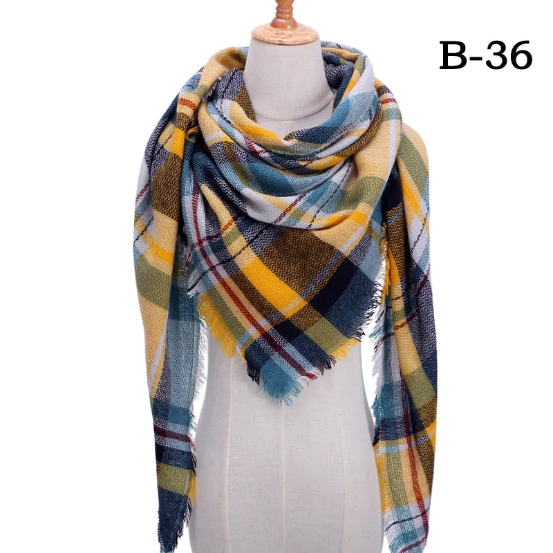 Designer Knitted Spring Winter Women Scarf Plaid Warm Cashmere Scarves Shawls Luxury Brand Neck Bandana Pashmina Lady Wrap