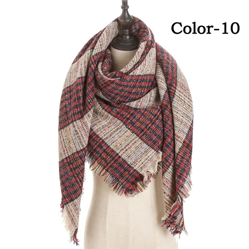 Designer Knitted Spring Winter Women Scarf Plaid Warm Cashmere Scarves Shawls Luxury Brand Neck Bandana Pashmina Lady Wrap