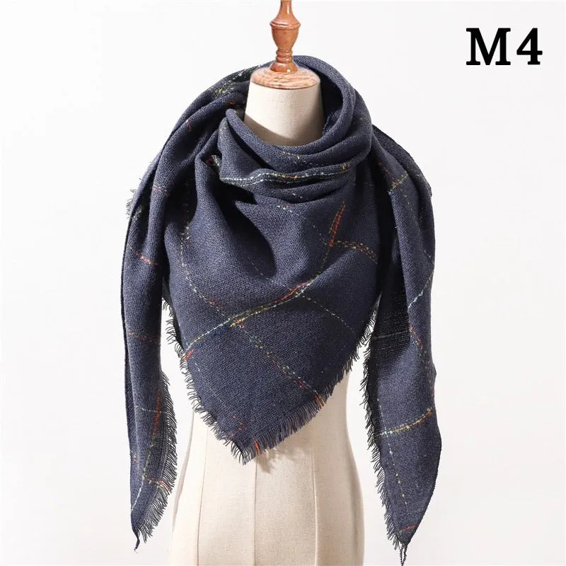 Designer Knitted Spring Winter Women Scarf Plaid Warm Cashmere Scarves Shawls Luxury Brand Neck Bandana Pashmina Lady Wrap