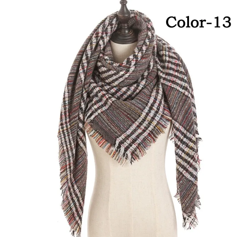 Designer Knitted Spring Winter Women Scarf Plaid Warm Cashmere Scarves Shawls Luxury Brand Neck Bandana Pashmina Lady Wrap