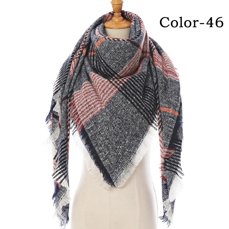 Designer Knitted Spring Winter Women Scarf Plaid Warm Cashmere Scarves Shawls Luxury Brand Neck Bandana Pashmina Lady Wrap