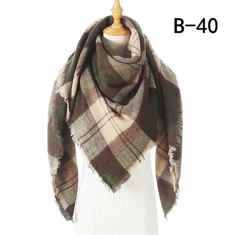 Designer Knitted Spring Winter Women Scarf Plaid Warm Cashmere Scarves Shawls Luxury Brand Neck Bandana Pashmina Lady Wrap