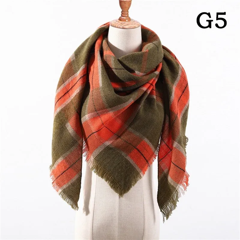 Designer Knitted Spring Winter Women Scarf Plaid Warm Cashmere Scarves Shawls Luxury Brand Neck Bandana Pashmina Lady Wrap